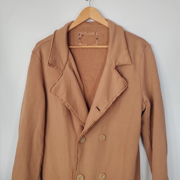 Frank & Eileen Belfast Sweatshirt Trench Coat Camel Triple Fleece Large FLAW - Picture 8 of 14